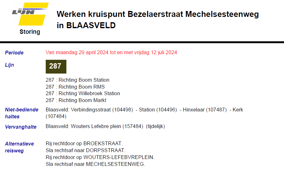 LIJN 287 RICHTING BOOM