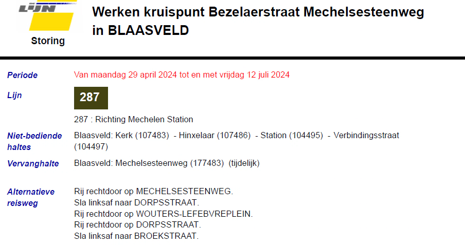 LIJN 287 RICHTING MECHELEN