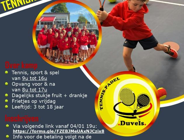 Tenniskamp TPC Duvels 02/11/26 - 06/11/26 (3-18 jaar) © TPC Duvels