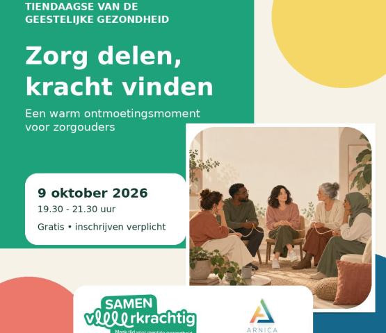 Zorg delen, kracht vinden.  "Een warm ontmoetingsmoment voor zorgouders" © AI